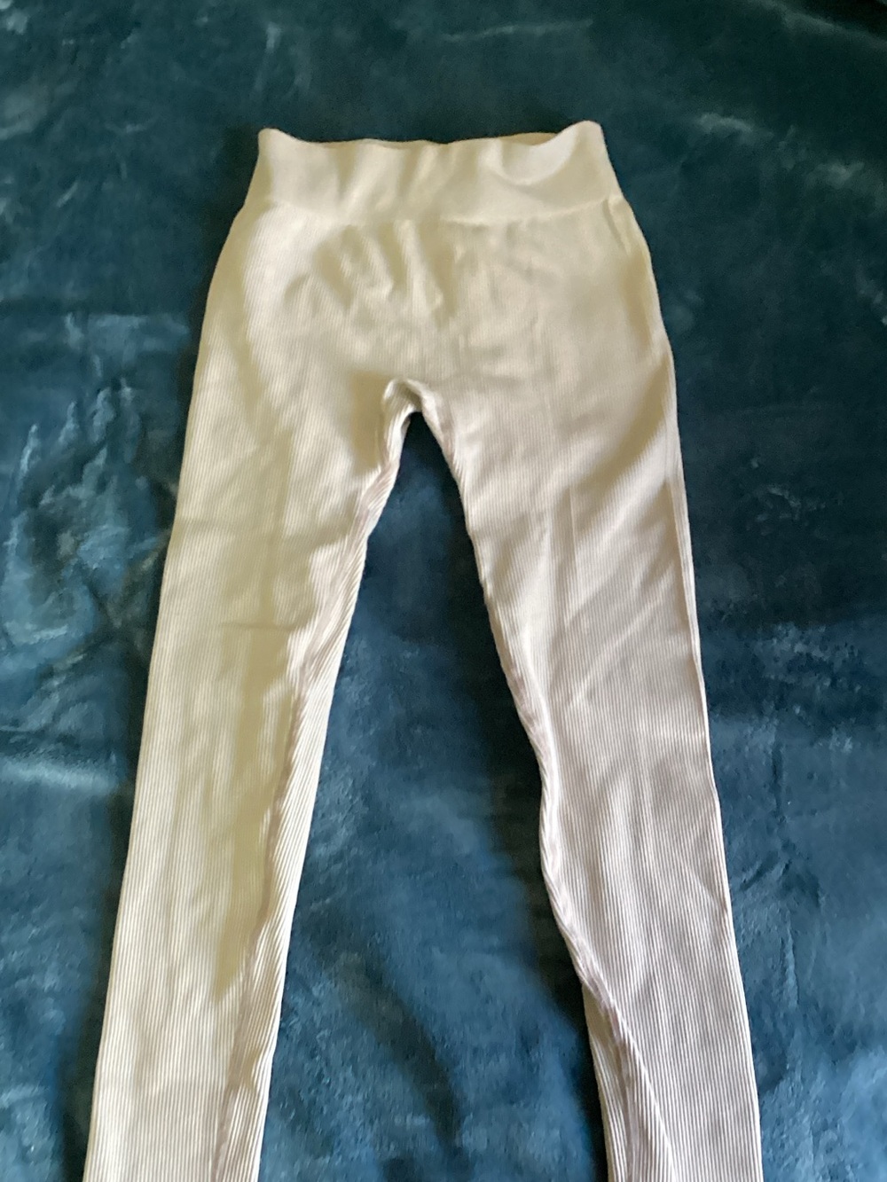 Women’s Ribbed Cream Leggings with High Waist